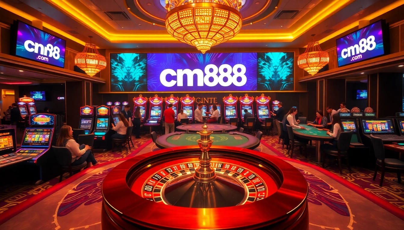 Experience the thrill of gaming at cm88 com with vibrant casino visuals showcasing tables and slots.