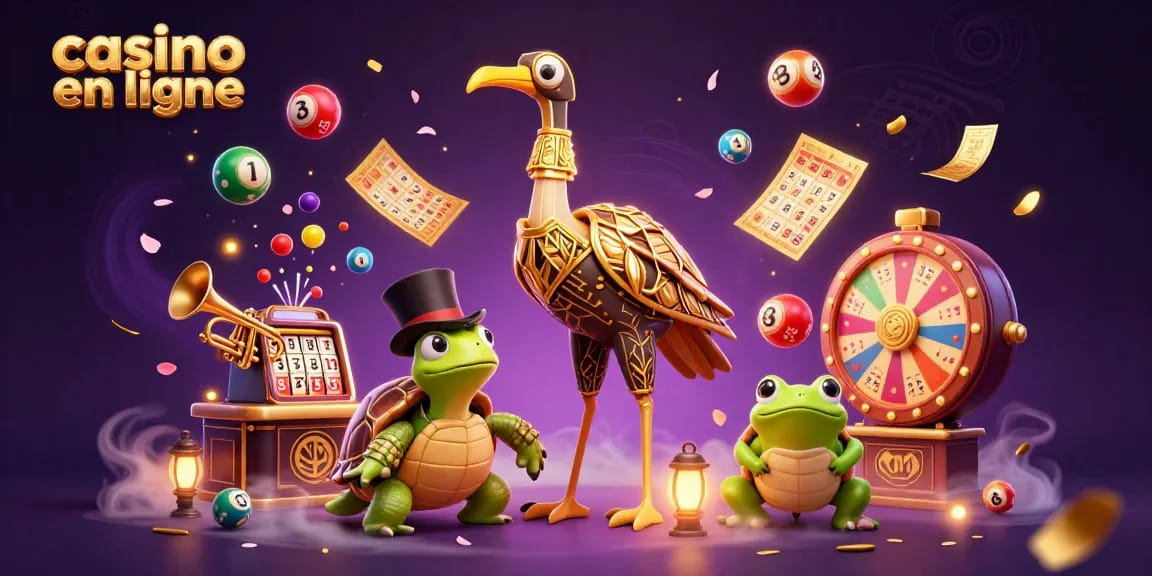 Jouez au casino en ligne avec une scène animée de personnages colorés et de jeux dynamiques.