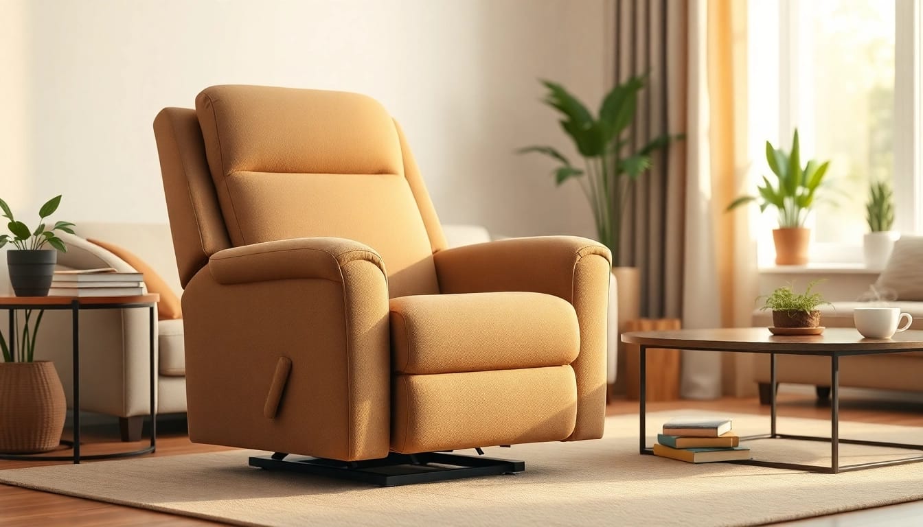 Comfortable lift chair invitingly set in a cozy living room atmosphere.