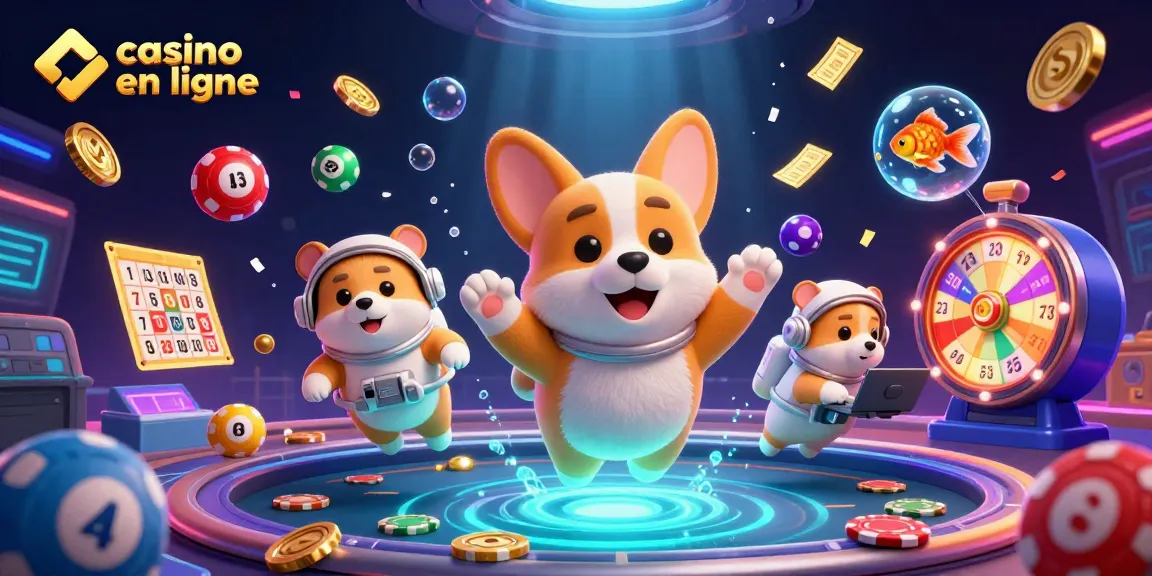 Action captivante dans un casino en ligne, avec un corgi astronaute flottant et des jeux dynamiques de loterie.