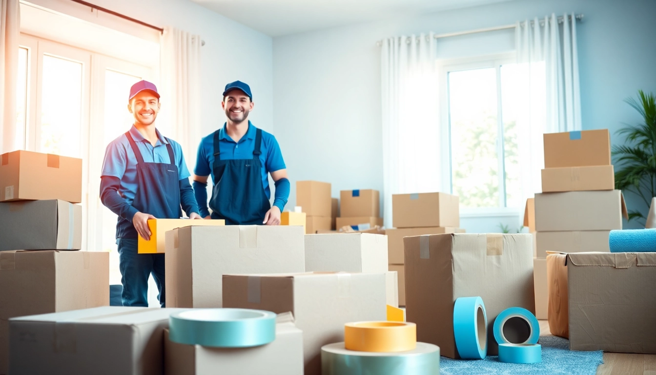 Movers organizing items in a bright room, showcasing Moving Services with professionalism.