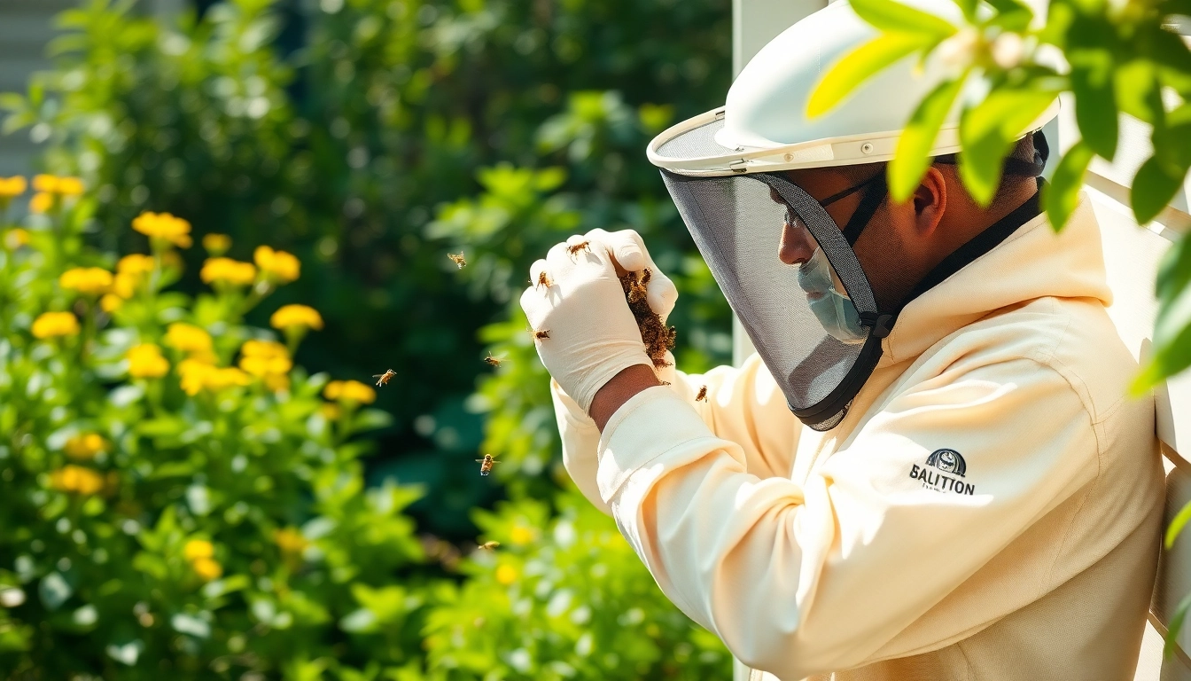Expert performing honey bee hive removal from a residential home, showcasing the careful procedure.