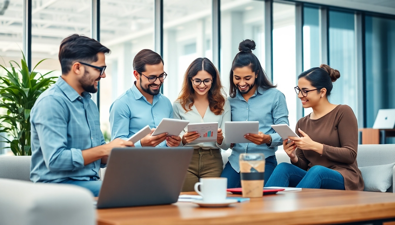 Team brainstorming together in a professional Agency setting to ignite creativity.