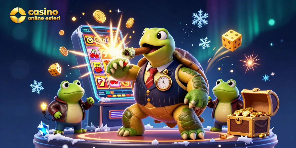 I casinò online esteri illuminano il divertimento con una tartaruga mafia e simpatici rospi, circondati da elementi di gioco.