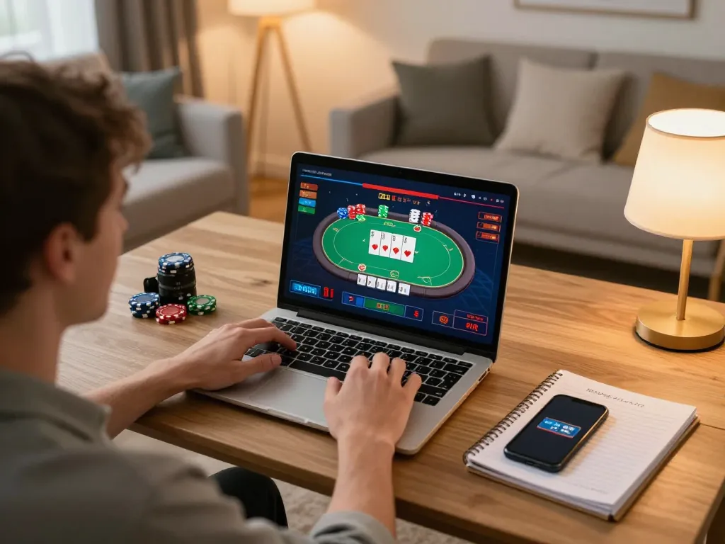Engaging gaming moment on https://x88.design/ showcasing an excited player at home playing poker online