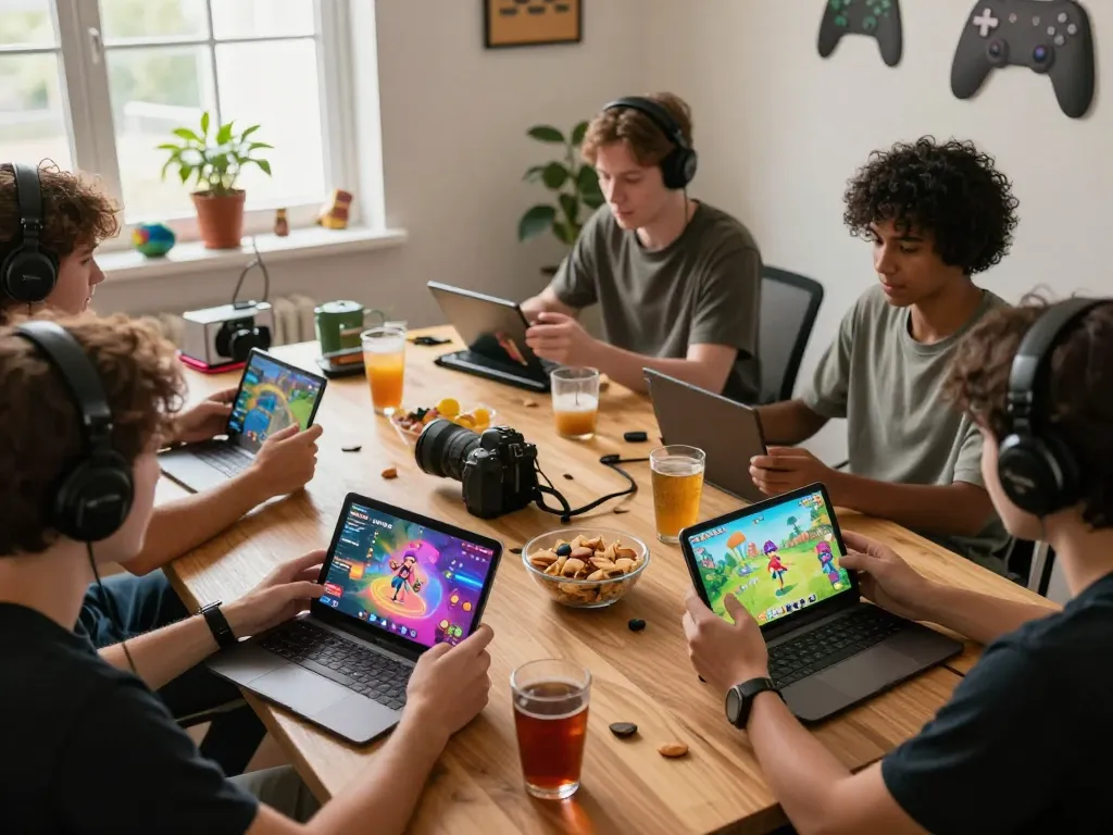 Players enjoying autowin88 mobile games in a vibrant gaming setup