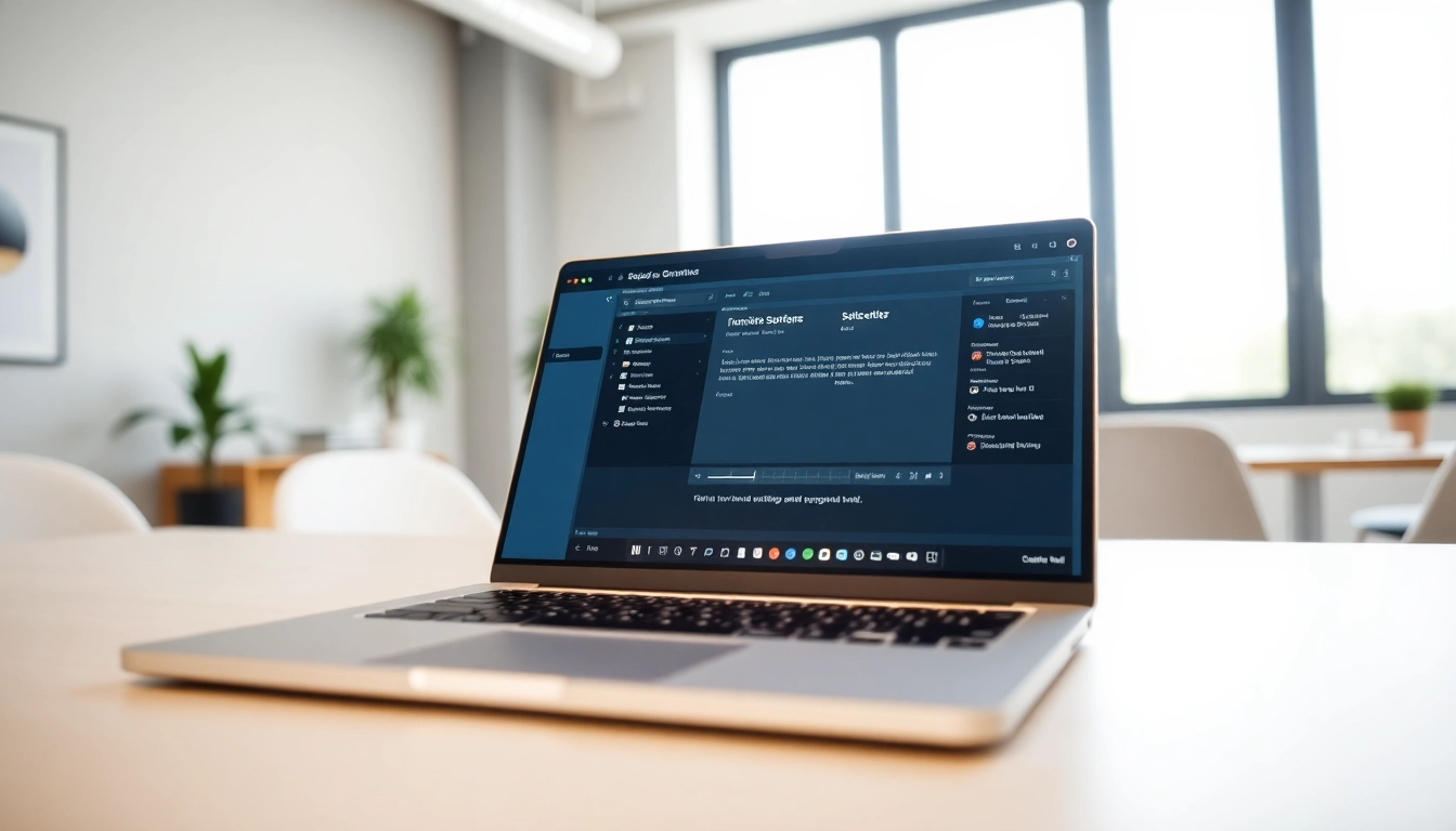 Engage with the efficient SRT Generator interface showcased on a sleek laptop in a modern workspace.
