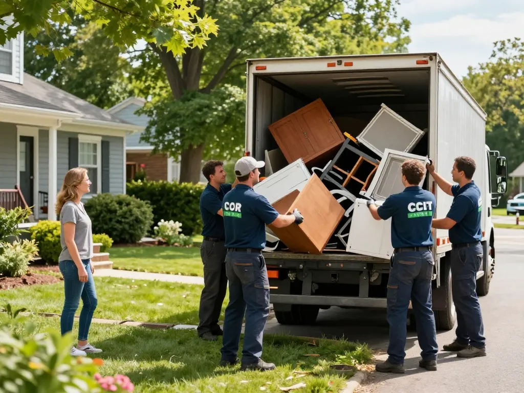 Efficient junk removal team loading discarded items into a truck during JUNK REMOVAL BERGEN COUNTY, showcasing eco-friendly practices.
