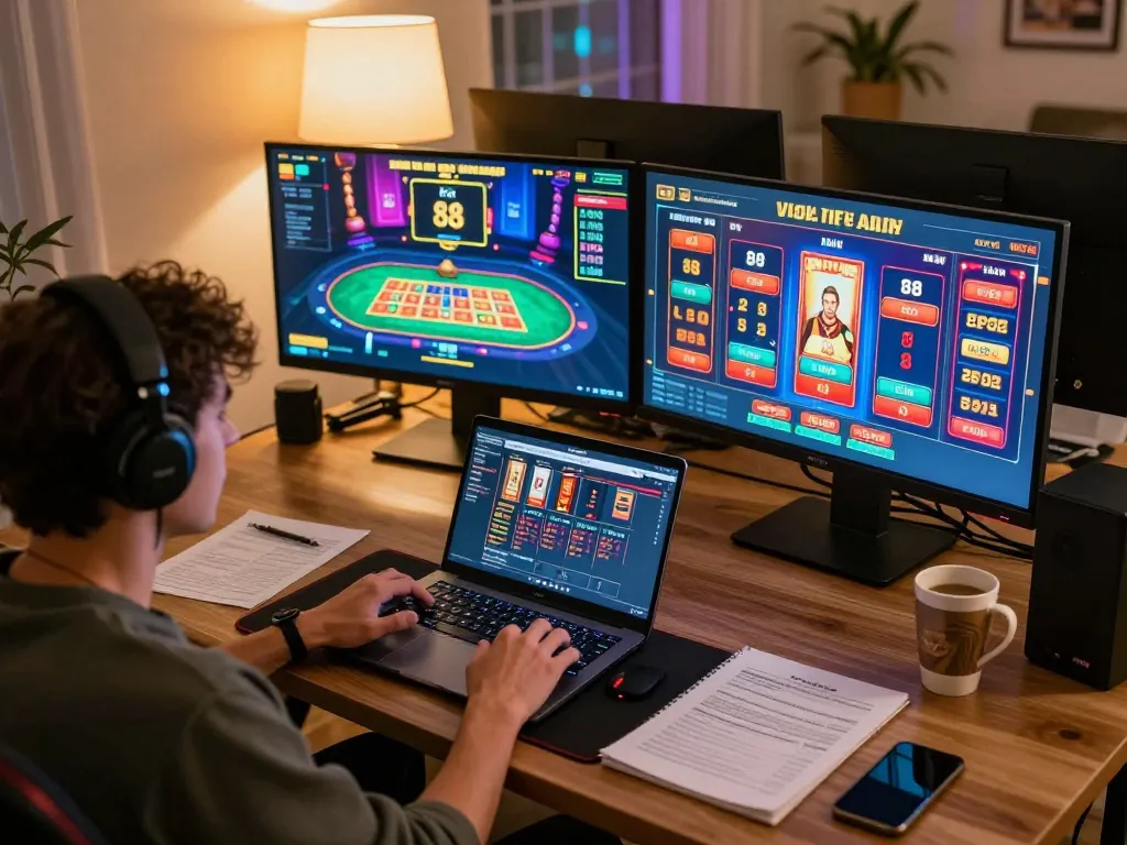 Engaging in rr 88 online gaming with intense focus at a stylish home setup.