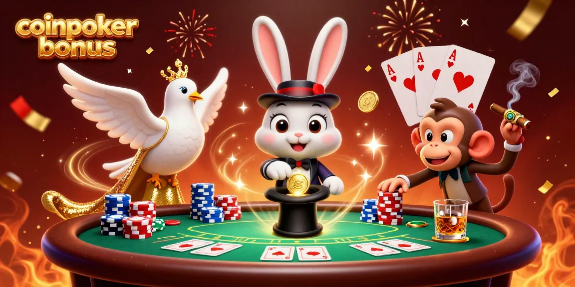 Gioca e vinci con il coinpoker bonus: magia e elementi del poker si uniscono in un'illustrazione vivace.