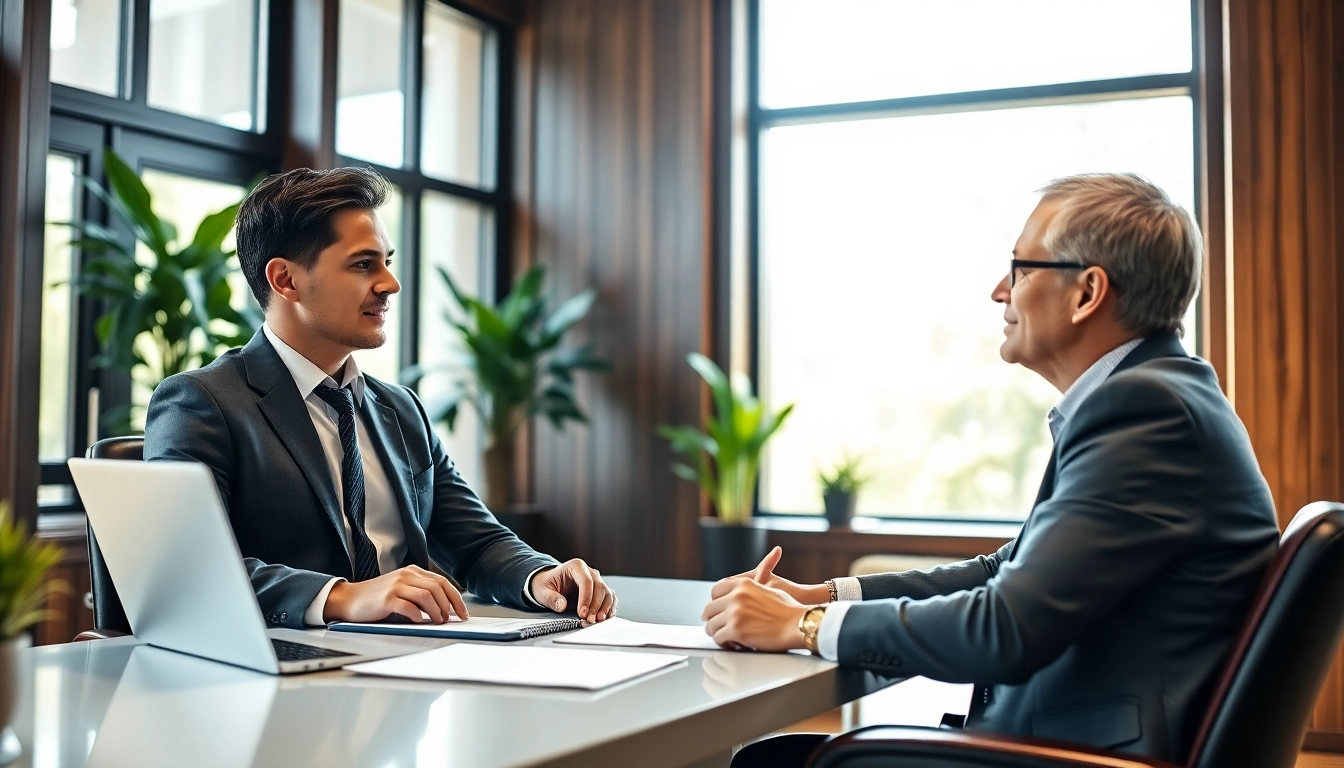 Birmingham Divorce Lawyer consulting a client in a modern office for legal advice.