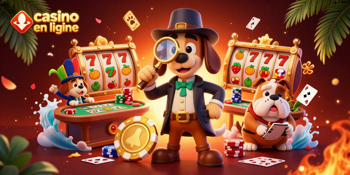 Préparez-vous à jouer au casino en ligne avec notre détective cartoon et une scène pleine de jeux de cartes.