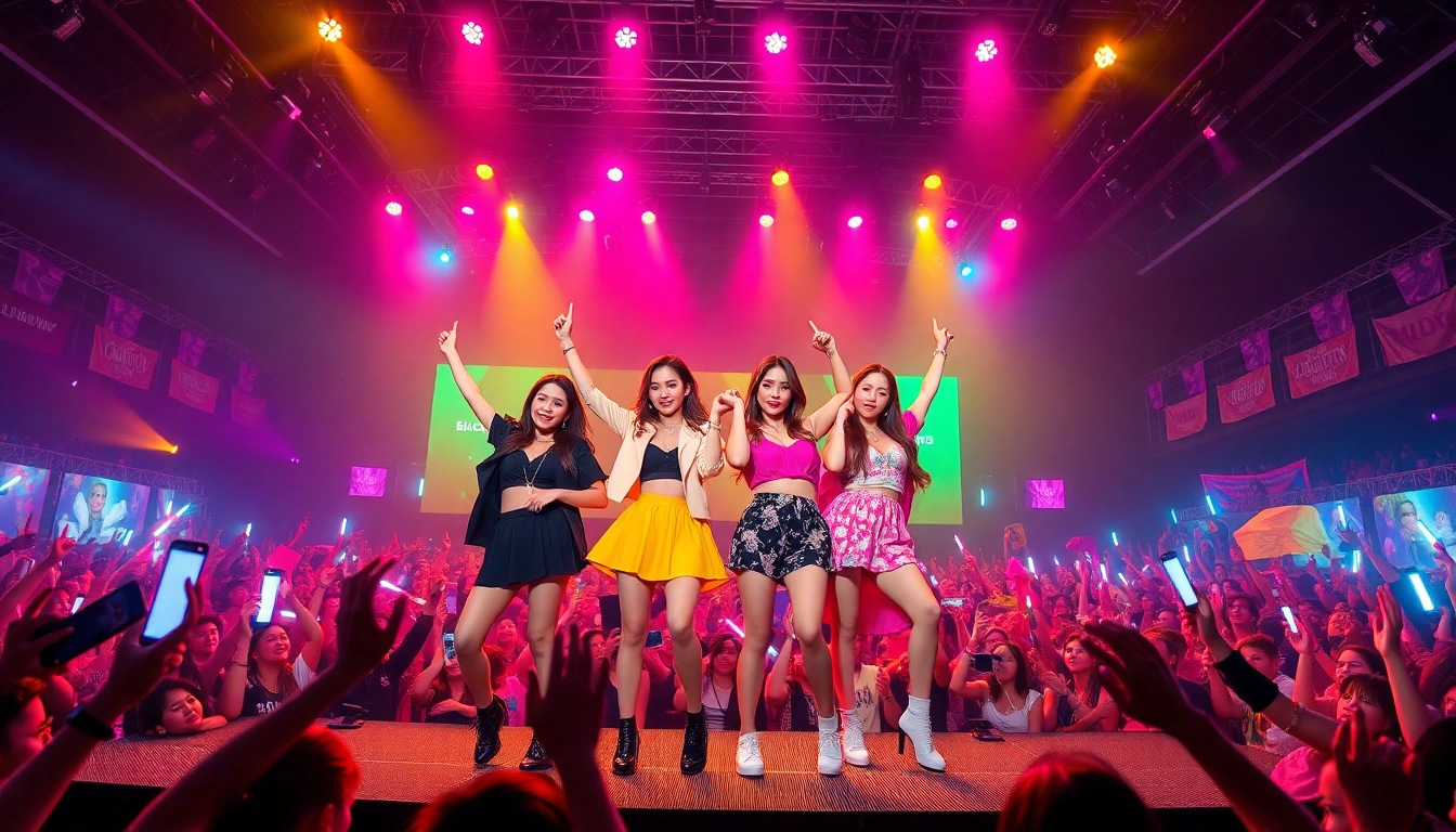 Fans celebrating with Blackpink news during a vibrant concert performance.