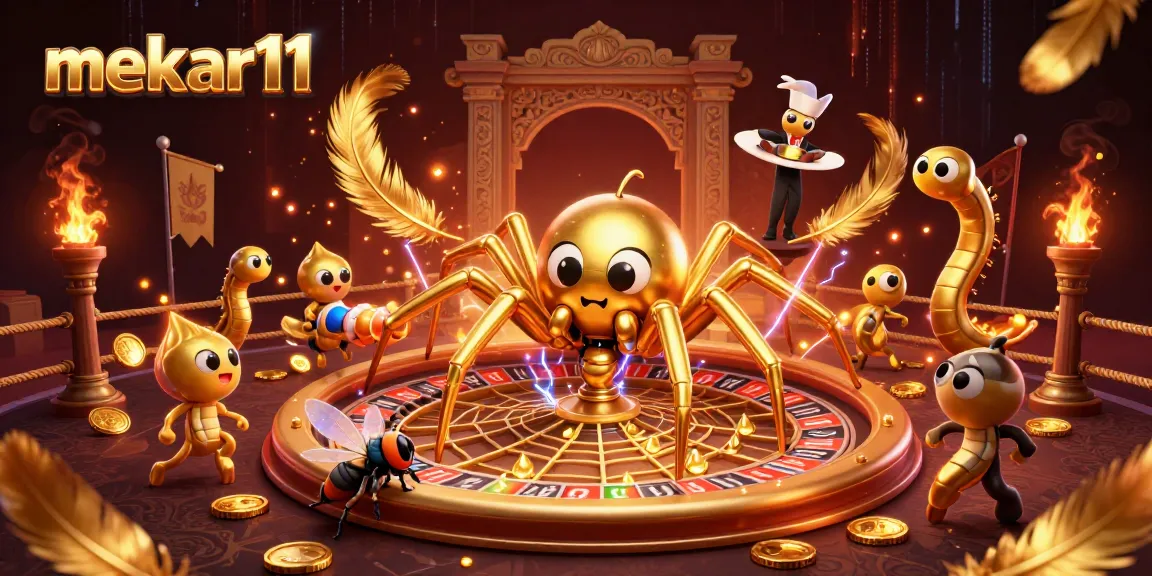 Engage with mekar11 online, where a spider dealer spins the roulette wheel in a vibrant atmosphere.