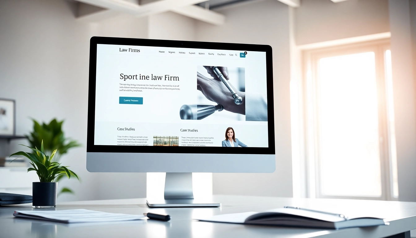Showcasing https://www.lawfirmswebsitedesign.com design on a desktop in a modern office