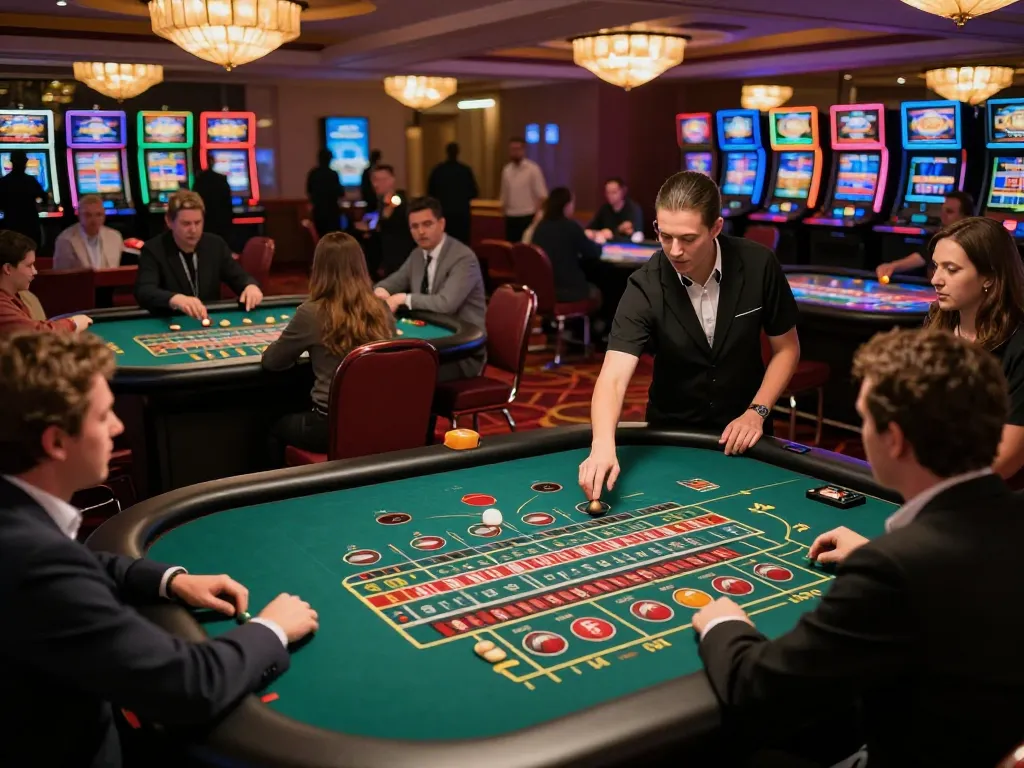 TR88 players excitedly placing bets at roulette tables during a vibrant casino night