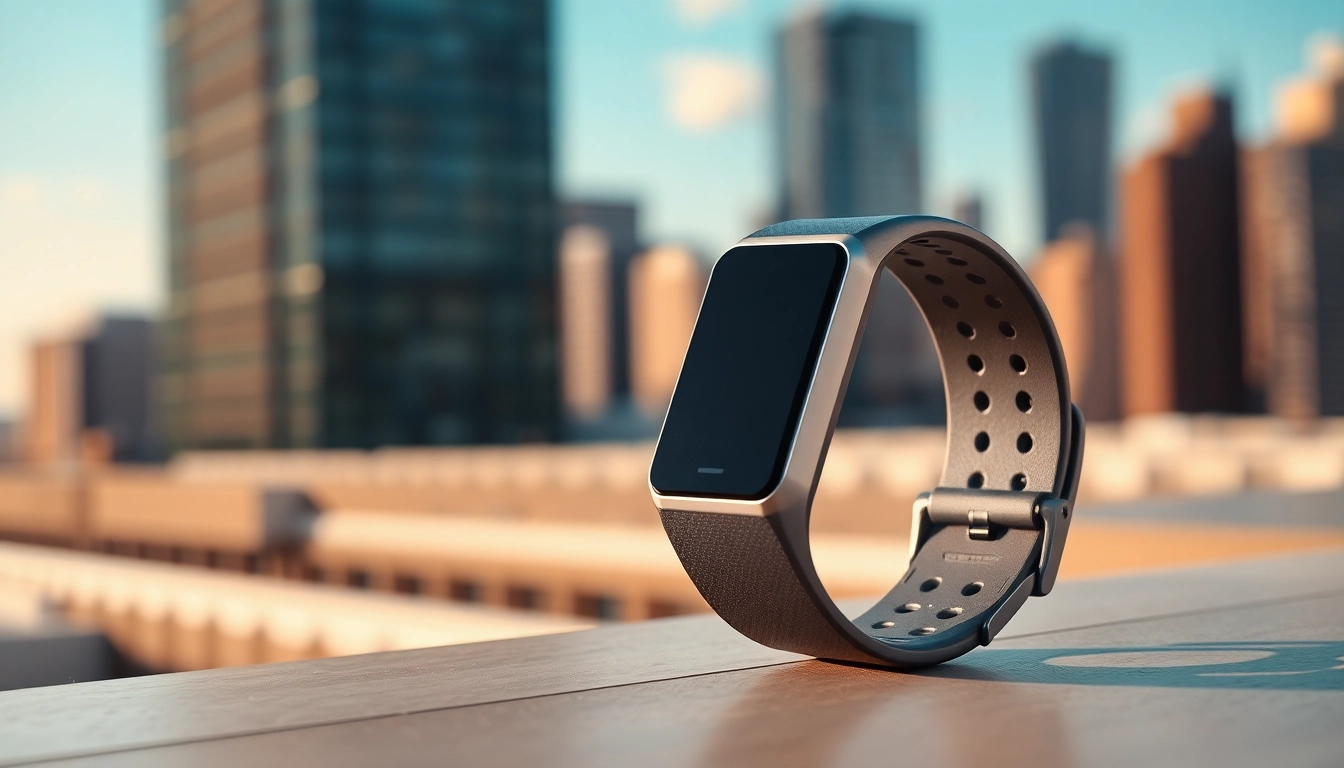 Stylish Ringconn fitness tracker showcased in an urban setting with vibrant details.