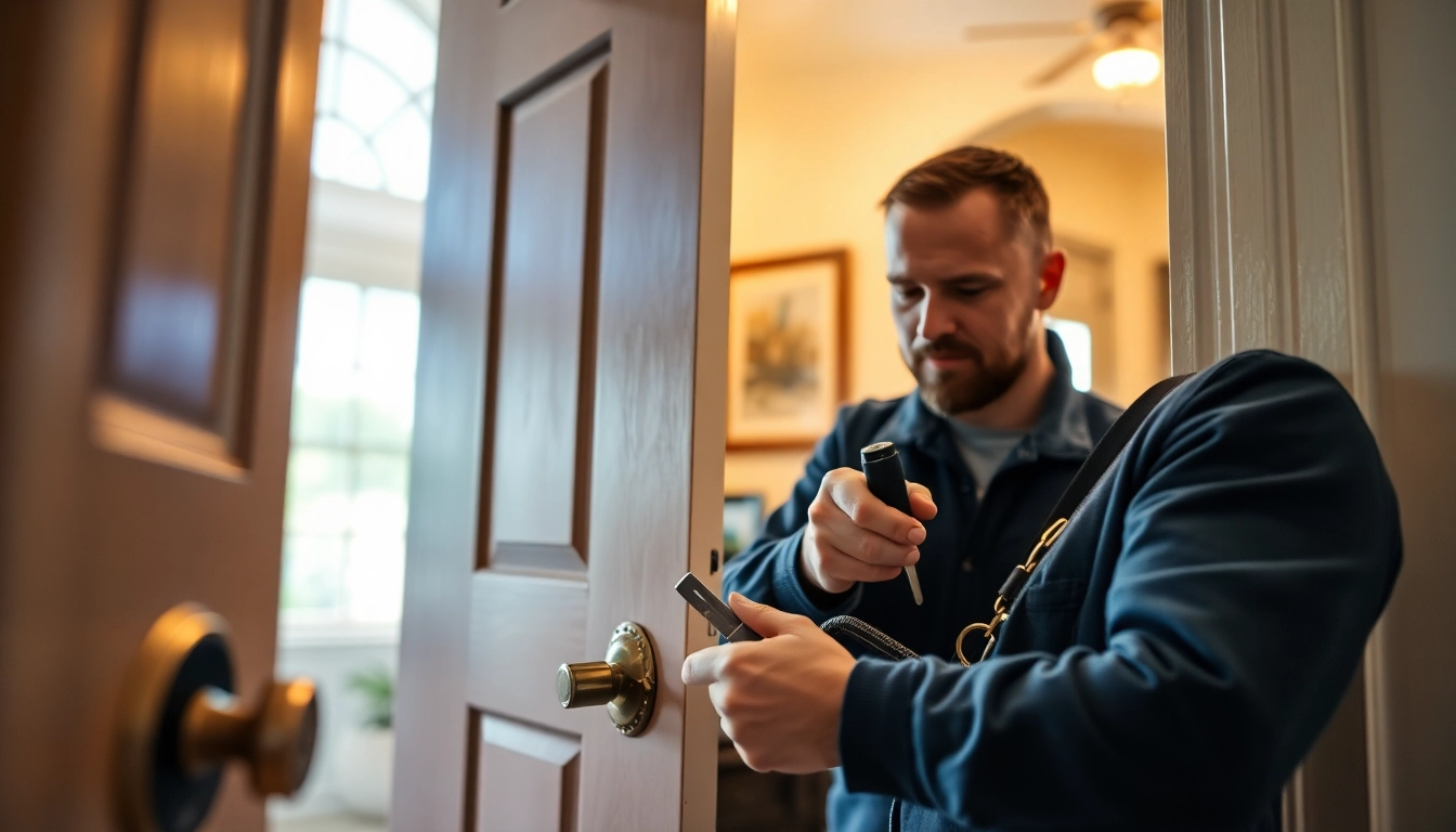Residential Locksmiths in Missouri assisting with door lock installation for a safe home.