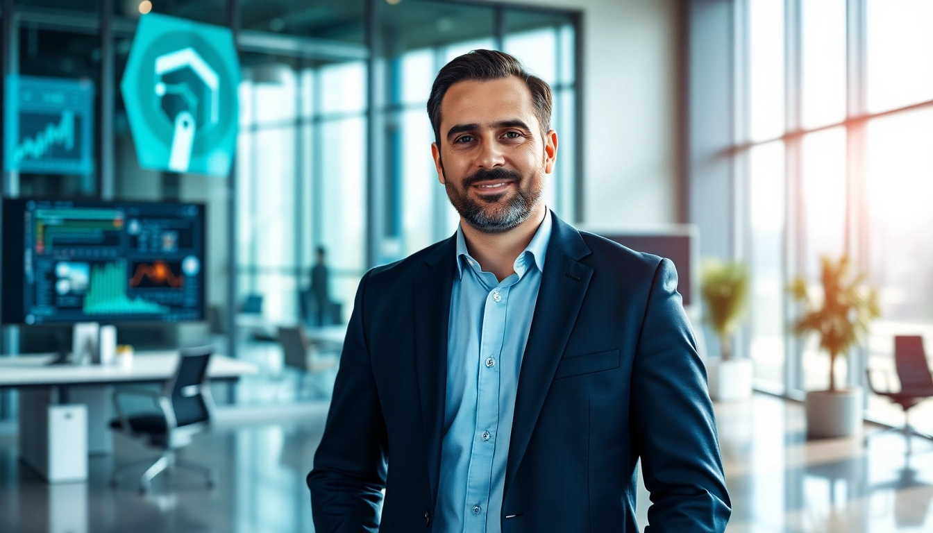 Dinis Guarda presenting innovative ideas in a professional office environment.