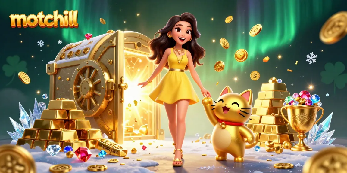 Experience the thrill of motchill with captivating casino fun, featuring a joyful Asian woman and a golden lucky cat.