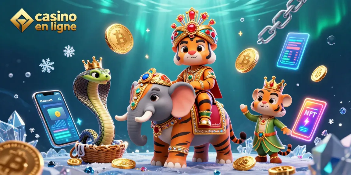 Jouez en ligne sur un casino en ligne avec une illustration captivante d'un tigre maharaja et un éléphant.