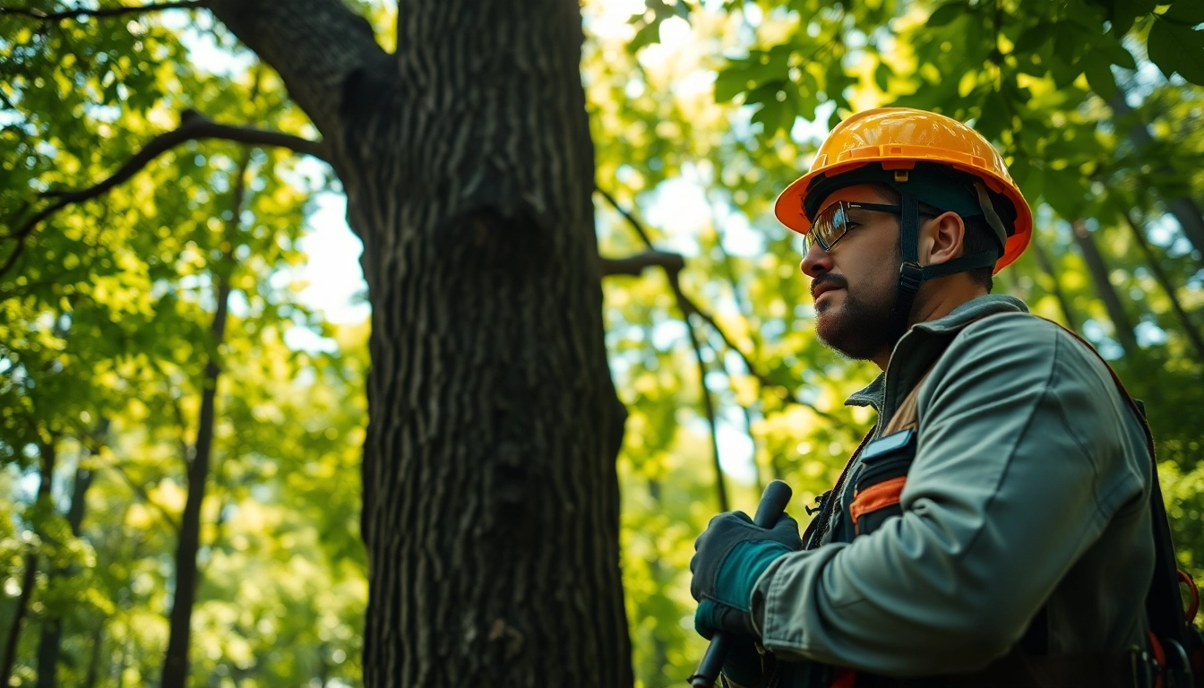 Black Mountain Tree Consultancy arborist examining a tree, showcasing expertise and safety.