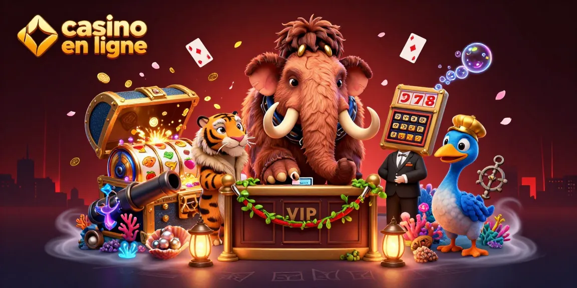 Illustration représentant un mammouth bouncer de casino en ligne vérifiant les identités sous une pluie de pièces d'or et d'éléments de jeu