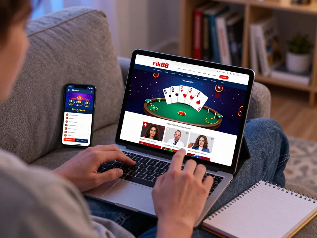 Accessing rik88 đăng nhập on a tablet while strategizing poker gameplay in a cozy home setting.