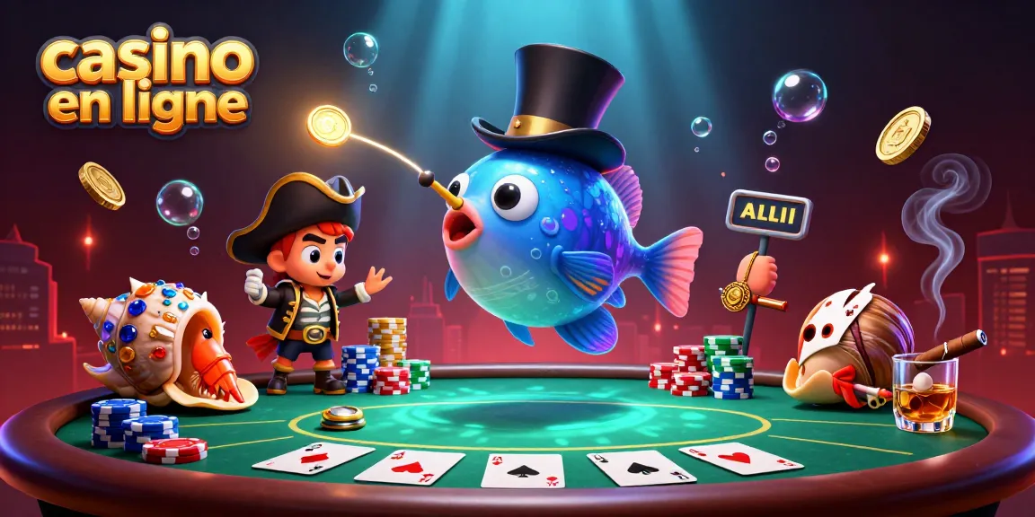 Choisissez un casino en ligne avec un poisson-lanterne cherchant des pièces d'or dans cette illustration vibrante.