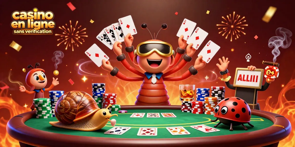 Jouer au casino en ligne sans vérification avec un croupier original en 3D entouré de jetons colorés.