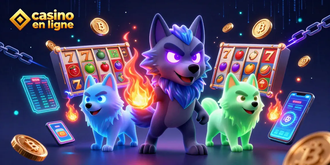 Les joies du casino en ligne, avec des personnages de loup et des machines à sous scintillantes.