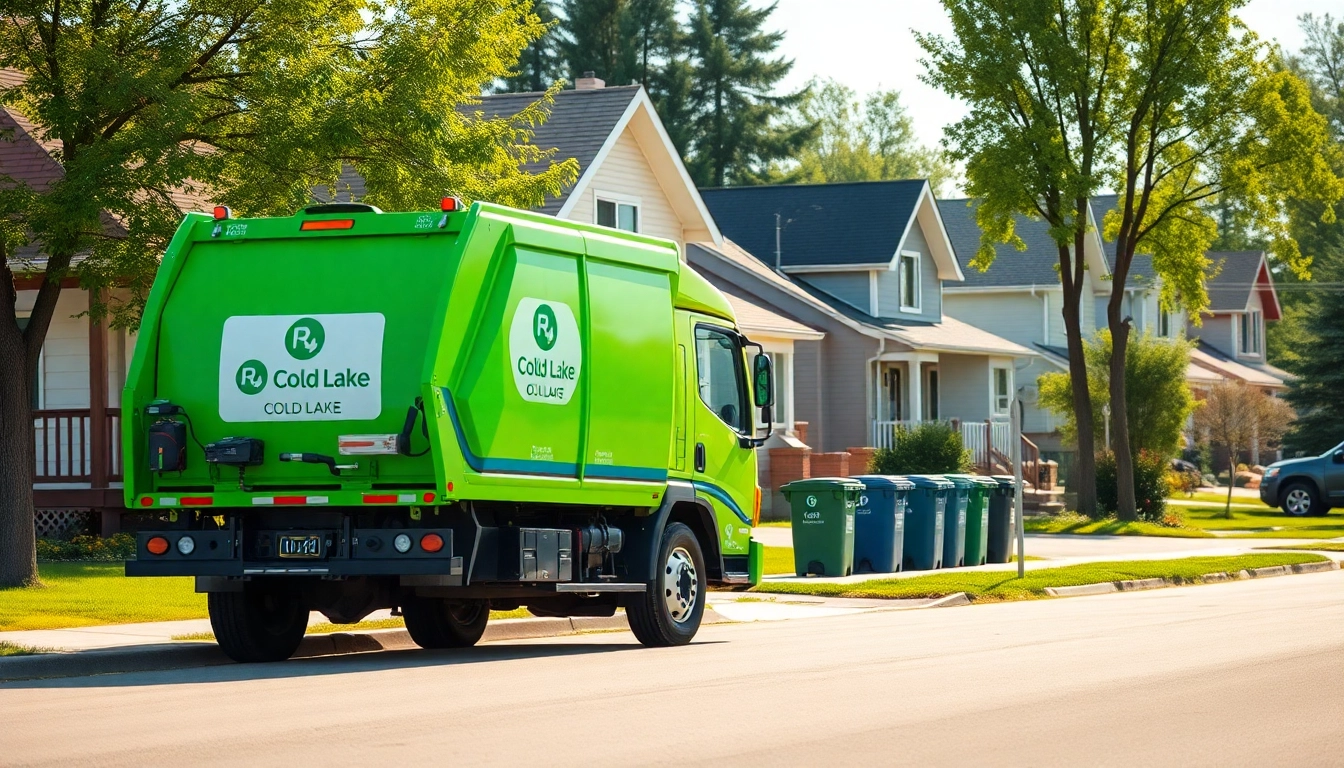 View of the Cold Lake garbage schedule showing organized waste management in a vibrant community setting.