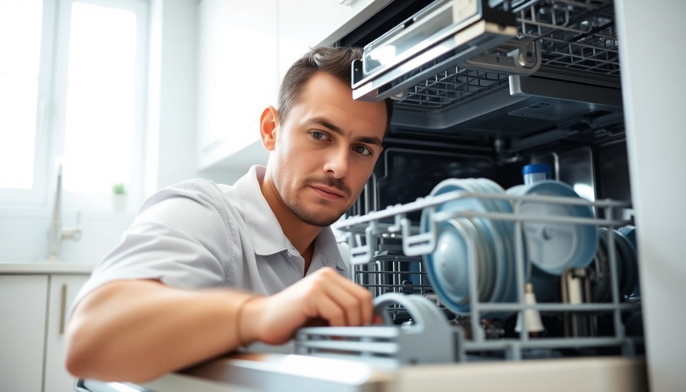 Technician performing Dishwasher Repair in a modern kitchen environment.