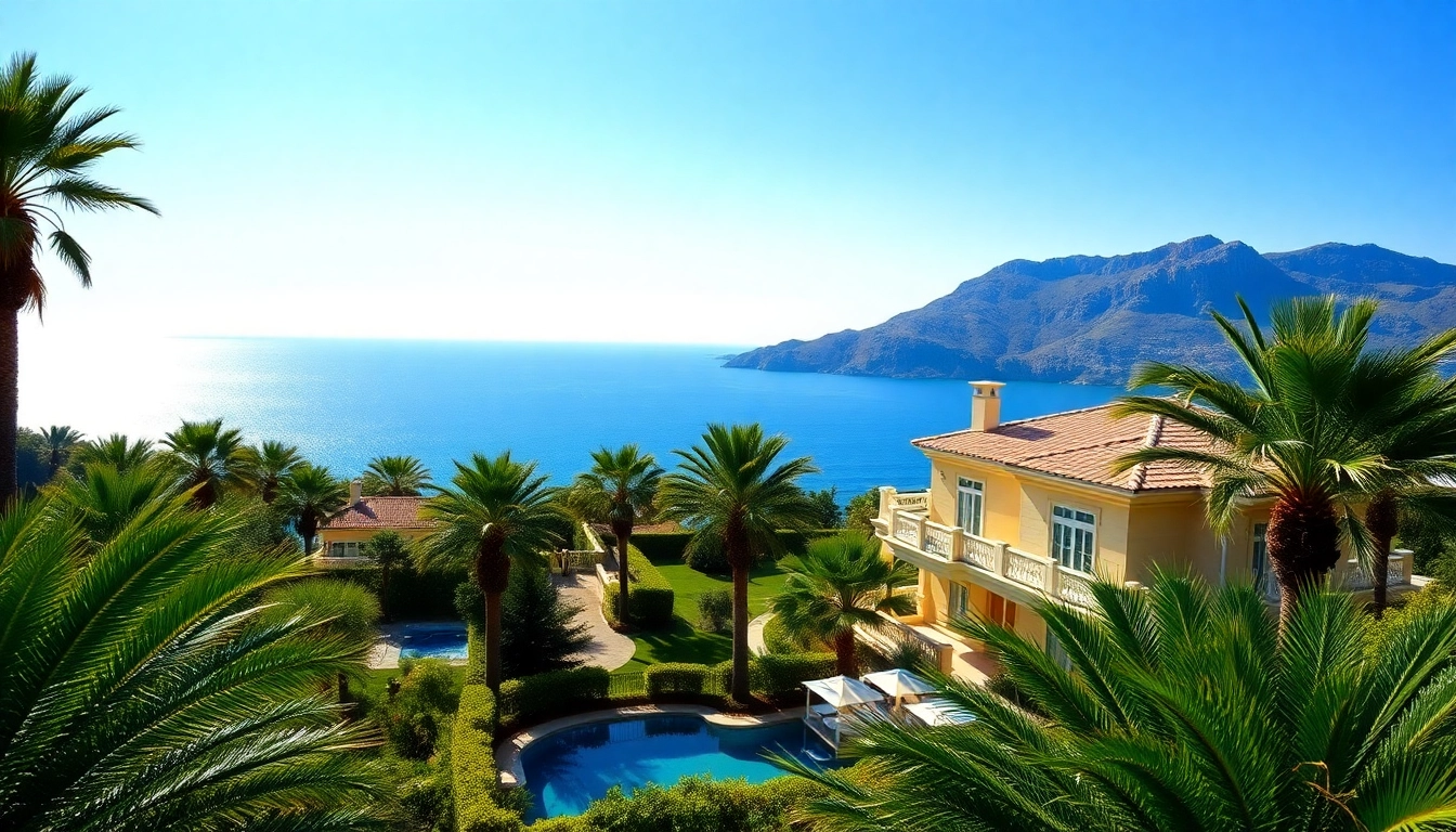 Stunning villa represents property in turkey alanya with Mediterranean views among lush greenery.