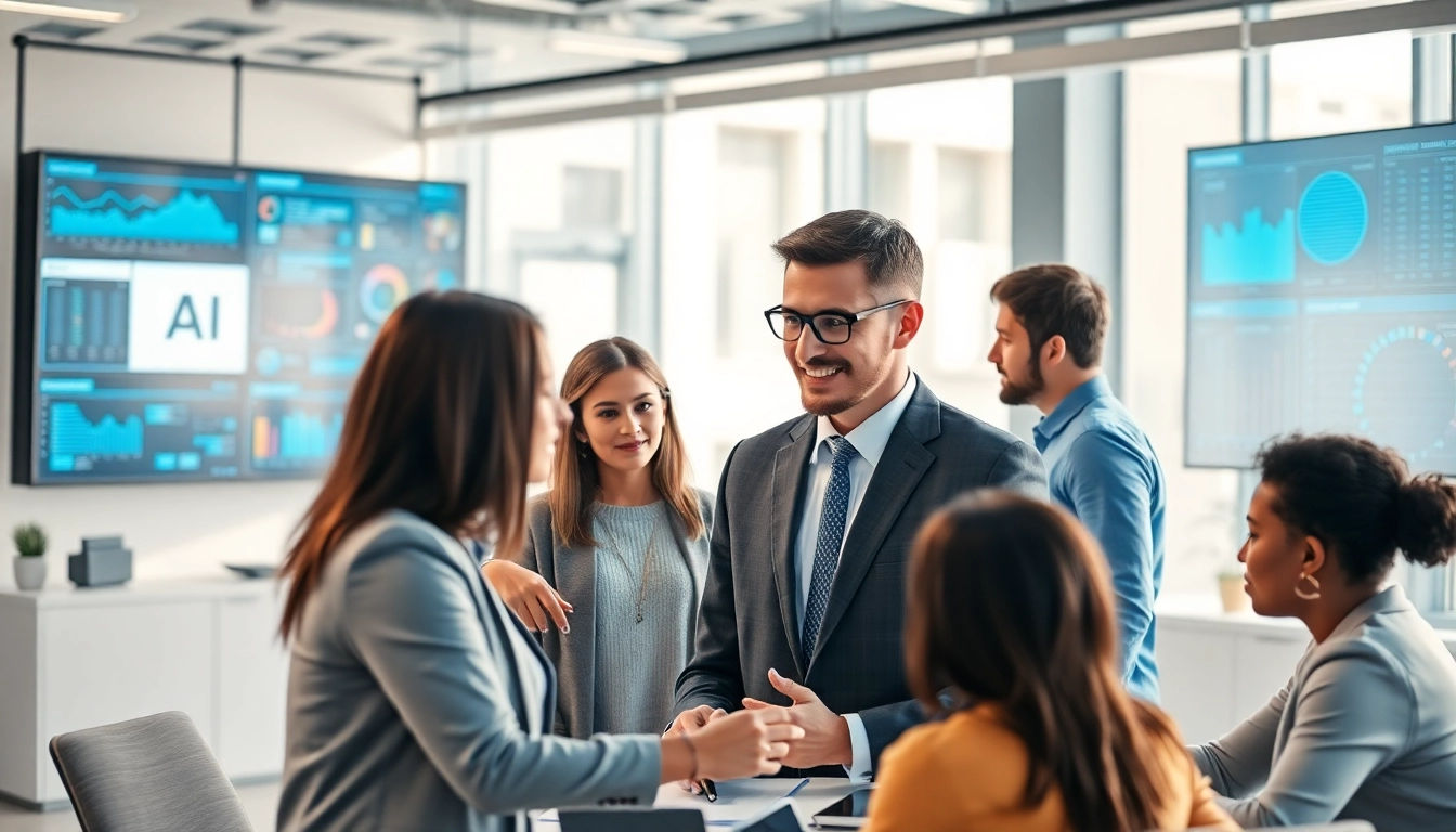 Highlighting the enterprise ai assistant in action, showcasing teamwork and technology in the office.