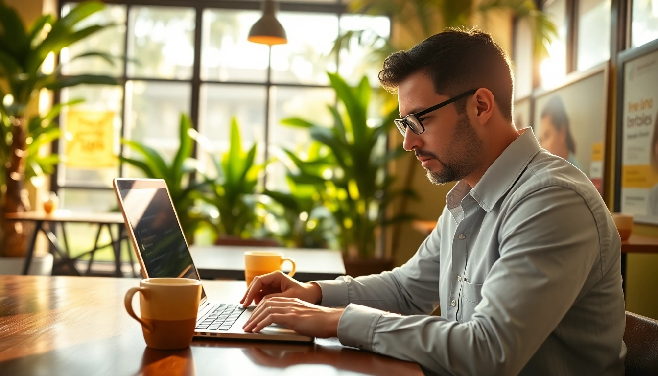 Engaging journalist at https://kbindependent.org/ writing in a community coffee shop.