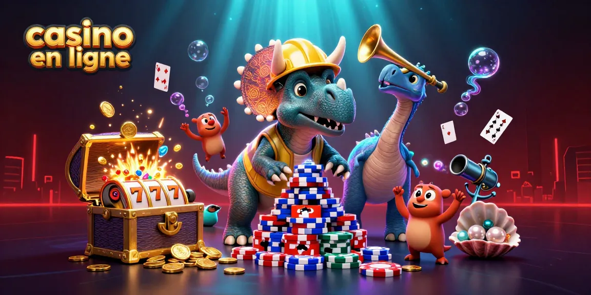 Jouer à des jeux de casino en ligne entouré de dinosaures colorés et d'éléments sous-marins.