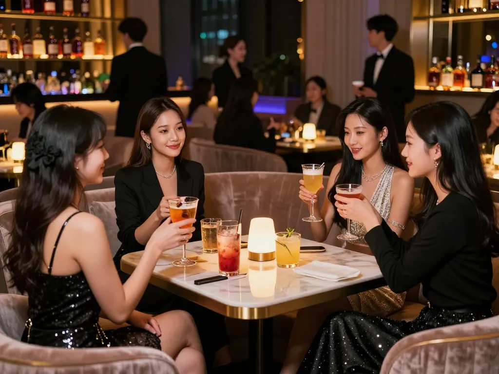 Experience the vibrant atmosphere of 강남쩜오 nightlife with stylish friends and luxurious drinks.