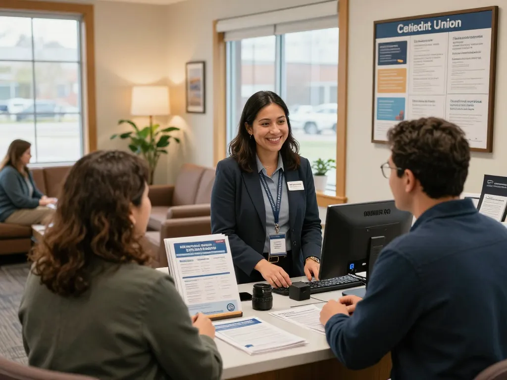 Friendly staff at Trademark FCU providing personalized assistance in a welcoming banking environment.