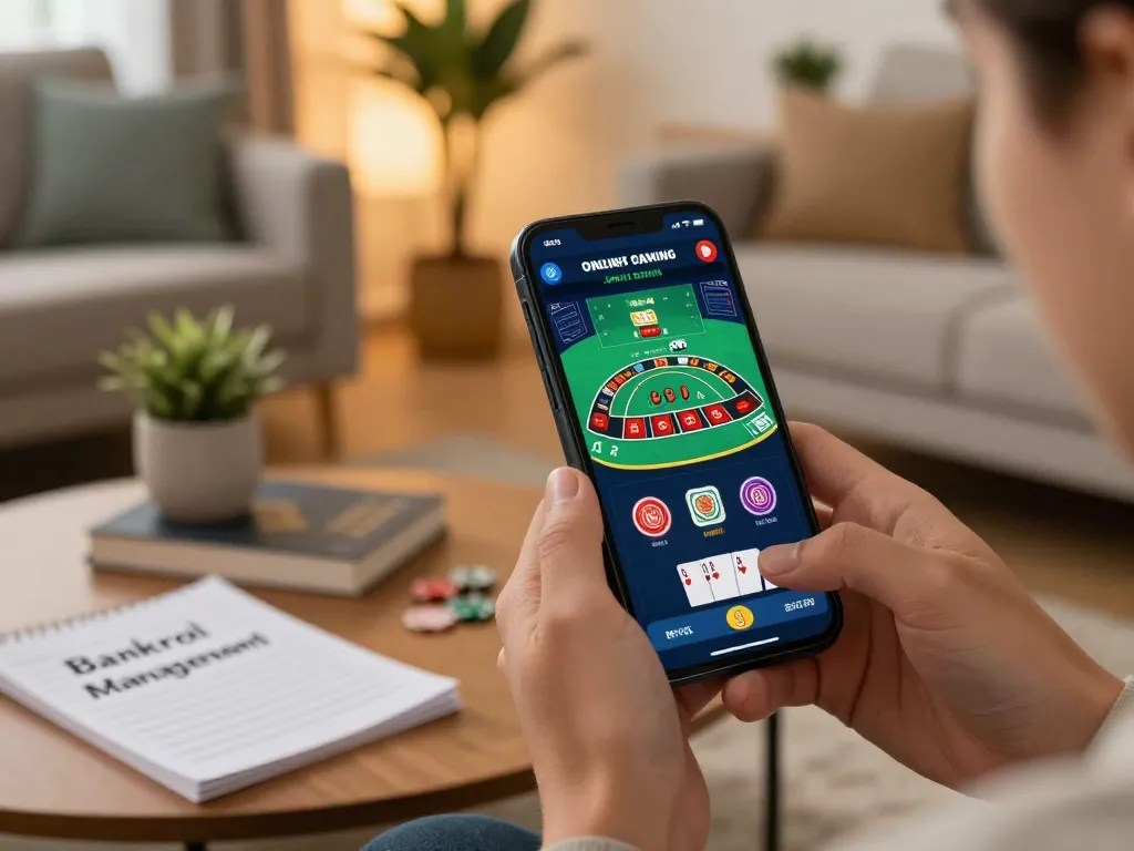Engaging in live dealer blackjack on thabet app with strategic notes in a cozy living room