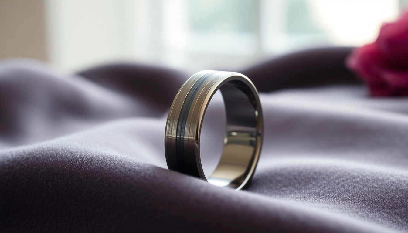 Showcasing Gunmetal Wedding Bands for Men, highlighting a sleek design with a brushed finish.