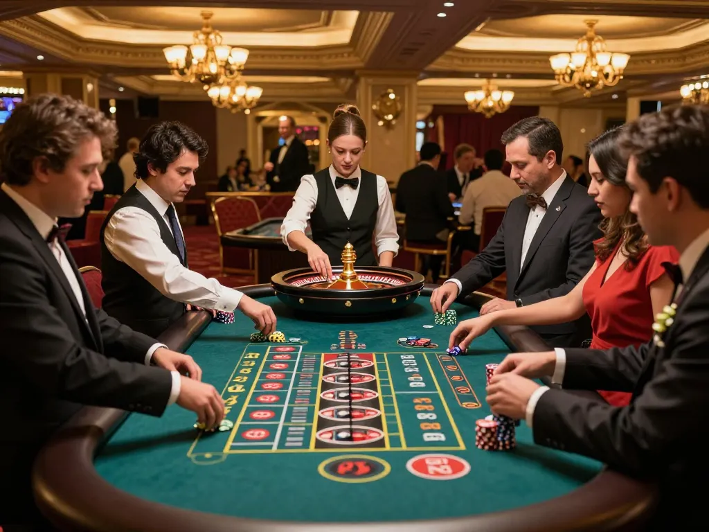 Players engaging at a roulette table in a luxurious casino setting, showcasing du88. gameplay excitement