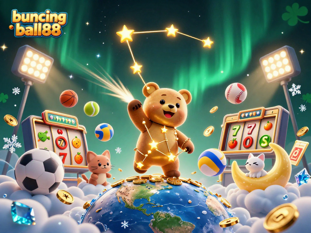 Engage in exciting gameplay with bouncing ball88, exploring vivid casino thrills and winning potential through dynamic slot elements in an enchanting scene.