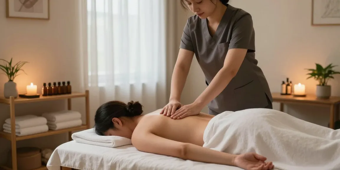 스웨디시 마사지 치료 중인 모습과 편안한 환경을 담은 이미지