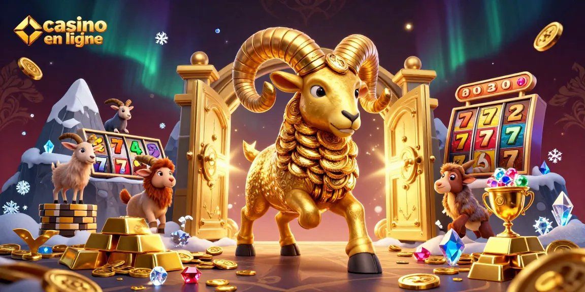 Casino en ligne : découvrez une illustration dynamique avec un bélier doré au cœur d'une scène de jackpot.