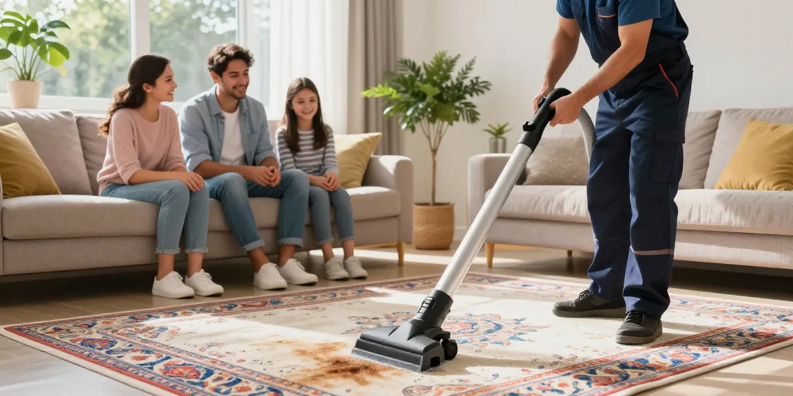 Carpet cleaning near me service in action, technician revitalizing family living room carpets for a fresh home.