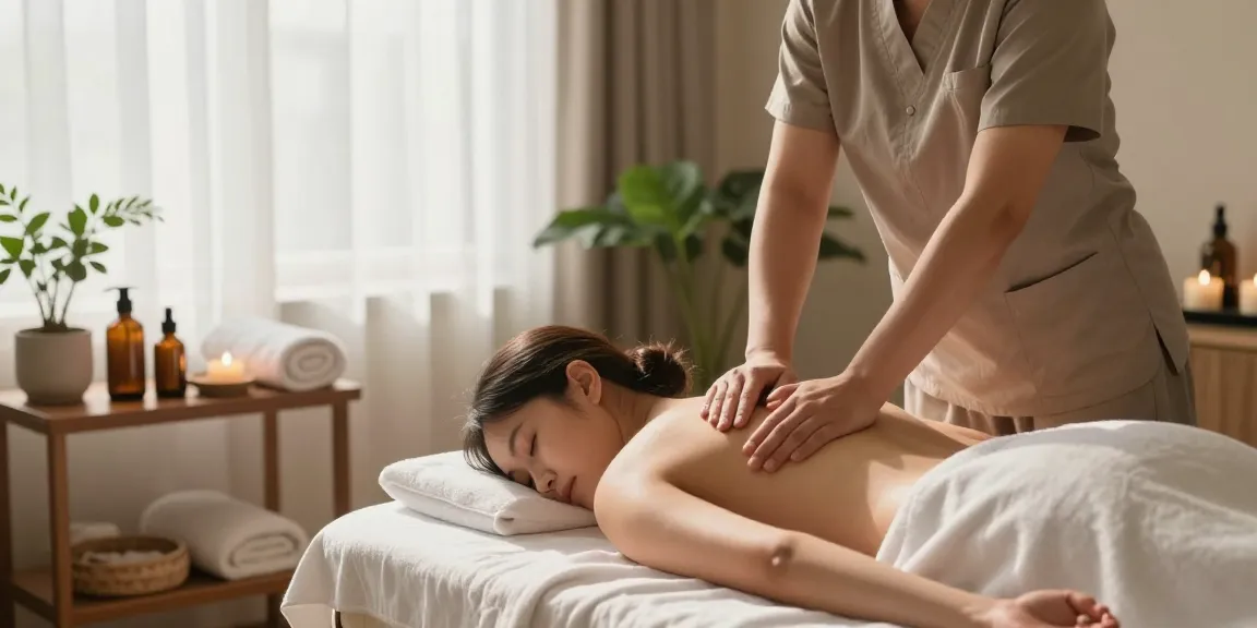 스웨디시 마사지 중인 모습, 편안한 분위기의 스파