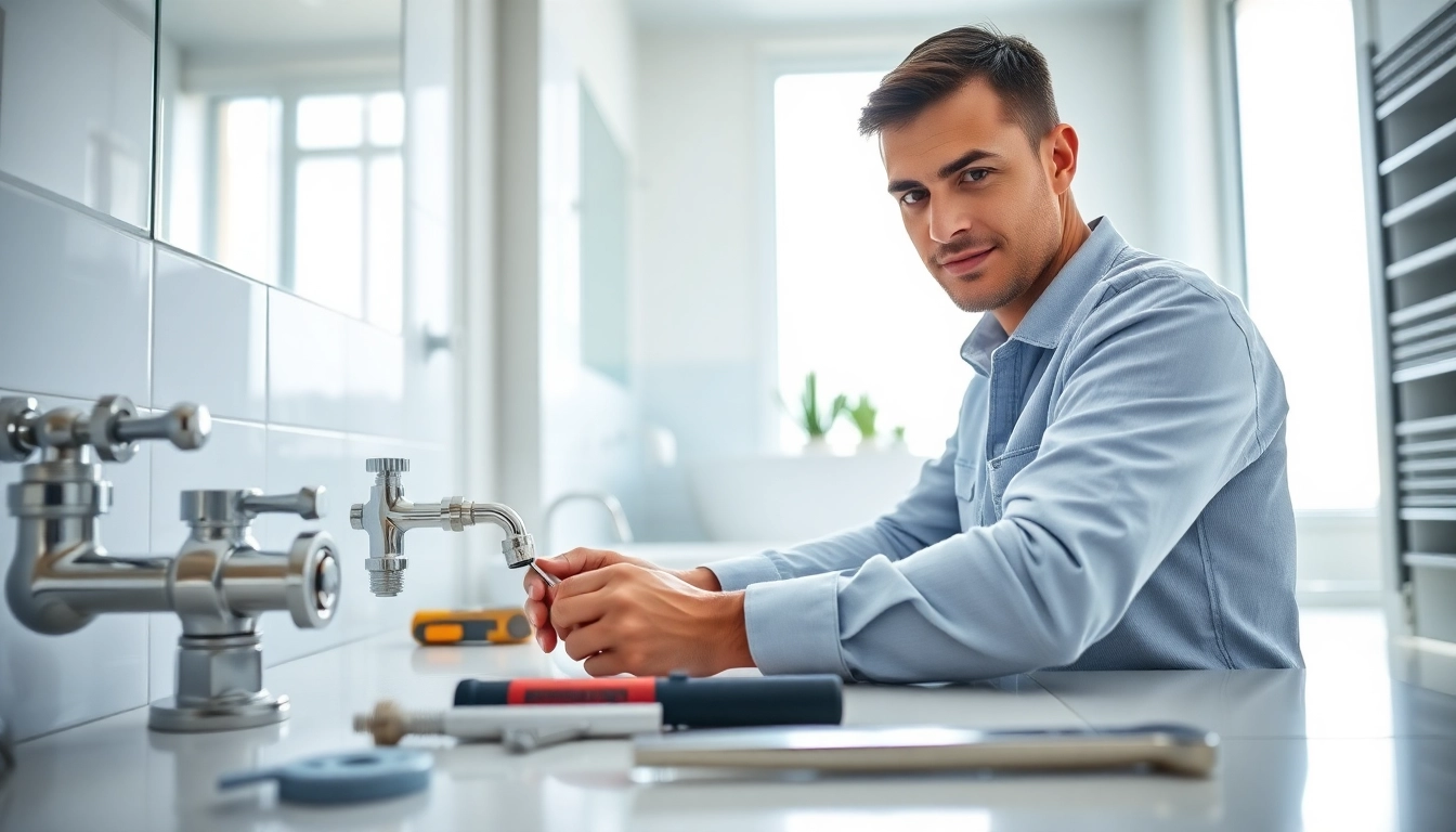 Techniker von sonni sanitär GmbH bei der Installation hochwertiger Sanitäranlagen im modernen Badezimmer.