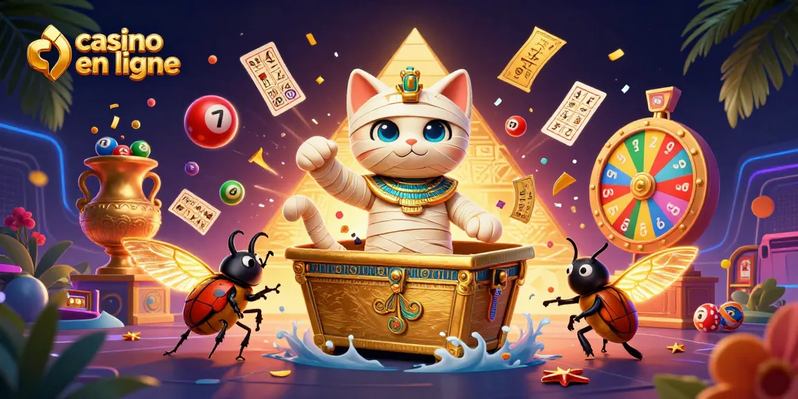Des jeux d'argent captivants au casino en ligne avec un chat momie et des éléments arcade riches.