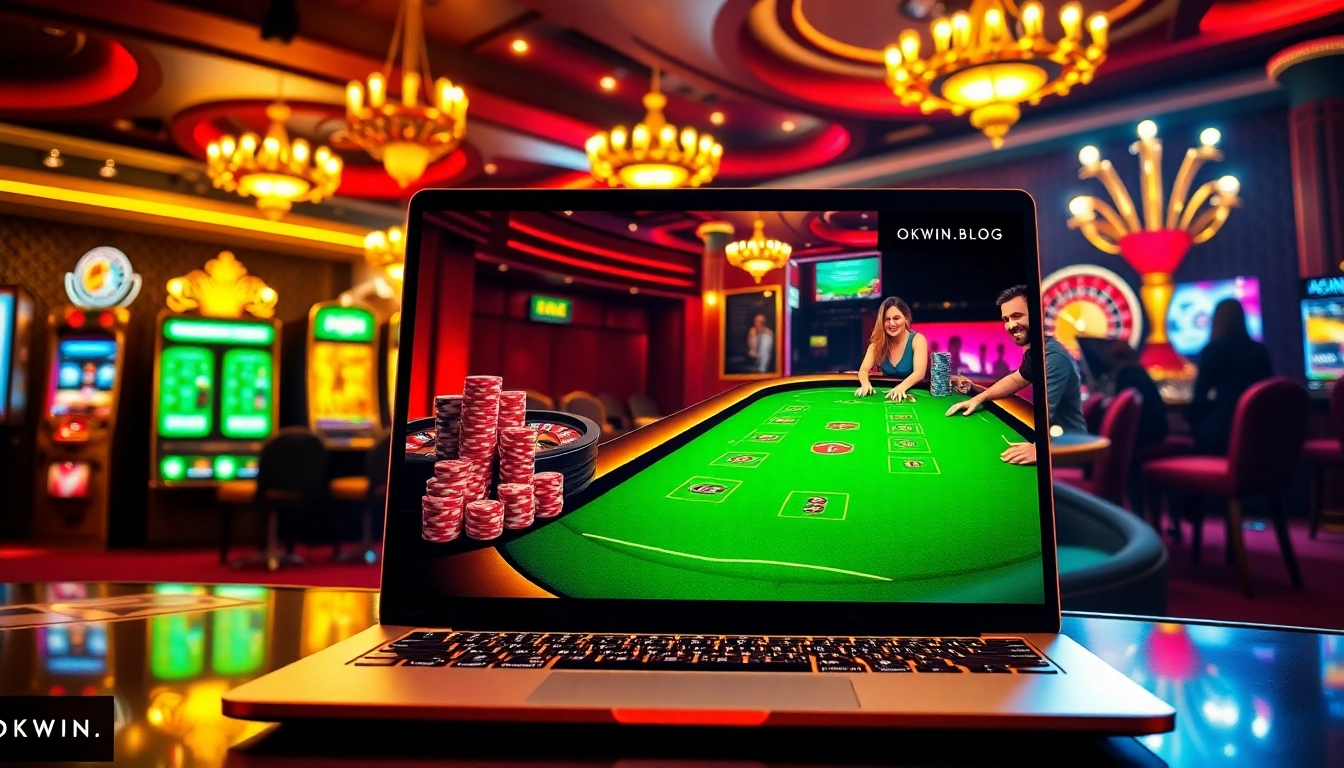 Experience winning at online casinos with https://okwin.blog/ showcasing vibrant poker and slot gaming scenes.